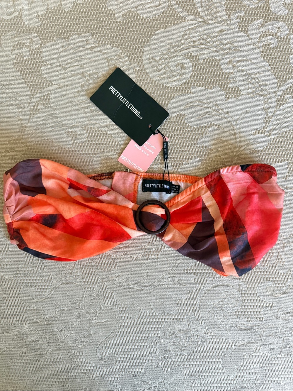 PrettyLittleThing Orange, Pink & Red Strapless Bandeau Top
